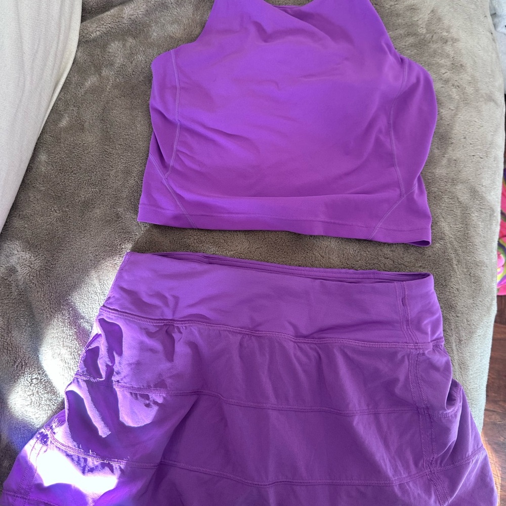 Purple Lululemon skirt high neck align top set